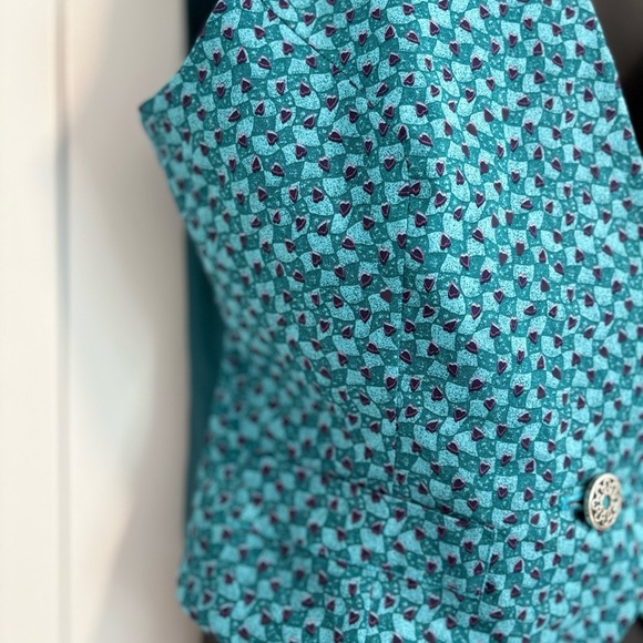 Handmade Teal Patterned Vest with Buttons Size‎ Medium - Picture 7 of 8